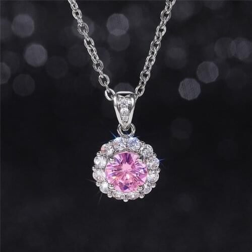 Huitan Cute Women Necklaces with Pink Cubic Zirconia Simple Stylish Accessories for Party Fashionable Pendant Necklace Jewelry