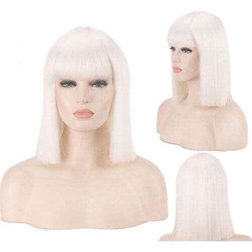 Straight Shoulder Length black white Bob Wig With Bangs for Women Synthetic bob wigs for women brazilian beige silver Wig