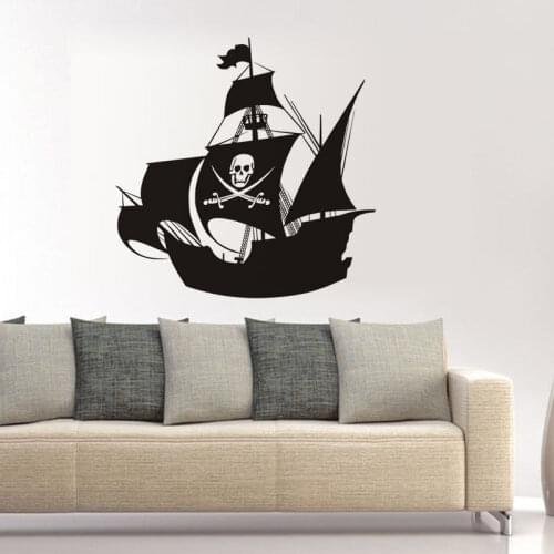 Pirate Ship Vinyl Wall Stickers Ship With Skull Flag Vinyl Wall Sticker Removable Home Decor Removable Wall Decal Poster SA552