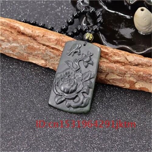 Butterfly Pendant Men Natural Accessories Flower Charm Gifts Necklace Jade for Black Green Amulet Jewelry Obsidian Carved