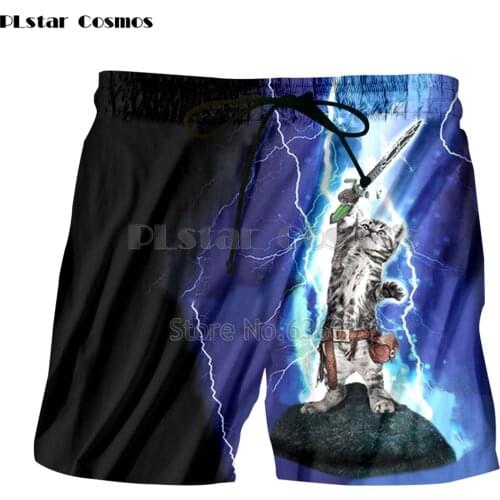PLstar Cosmos Drop shipping 2018 summer new style Mens shorts animal Funny white cat and Weeds Print 3d Casual shorts