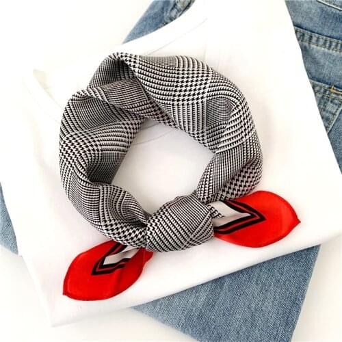 Luxury 100% Silk Square Scarf Women Plaid Neck Scarves Hairband Accessories Wraps Foulard Lady Neckerchief Bandana 2021