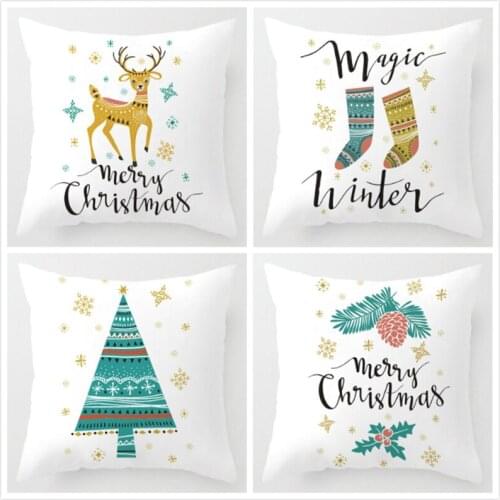 45*45cm Christmas Pillow Cover Gold Deer Letter Tree Cushion Cover Throw Pillowcase Xmas Party Home Sofa Decor Pillowcover cojin