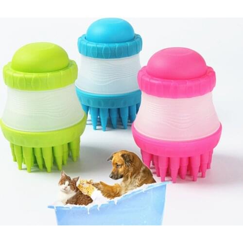 Pet Bath Cleaning Brush Shower Silicone Head Bathing Dirt Dust Cleaner Soap Shampoo Container Washing Dog Cat Scalp Massage Comb