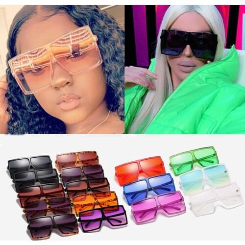 Wholesale 28 colors black pink One Piece Oversize Square Sunglasses For Women Luxury Brand Sun Glasses Female Big Shades In Bulk
