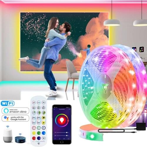 LED Strip WiFi / Bluetooth 12V Light 20M 5M 10M 15M Waterproof RGB LED Tape Works with Alexa Flexible Lights for Home Decoration