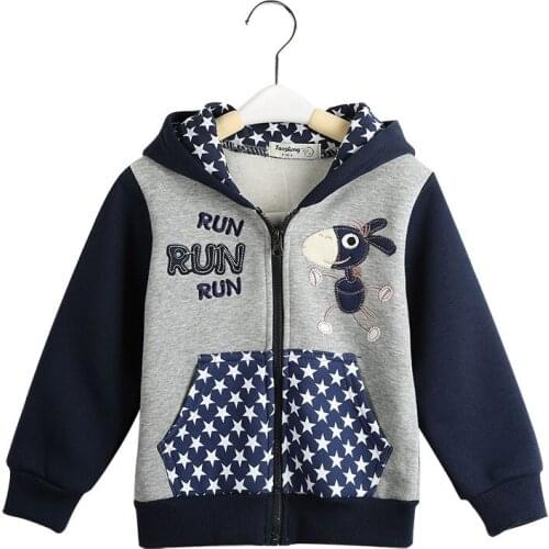 Baby Boys Sweater Children Fashion Cartoon Embroidery Zipper Hooded fleece Sweater Boys British Style Star Print Clothing 2-7 Y