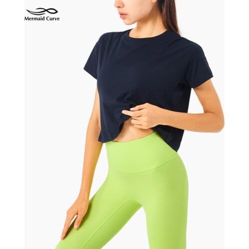 Mermaid Curve Training Womens Clothes Abrasion-Resistant Yoga Shirts Short Sleeve Relaxed Fit Running Sports Fitness T-shirt