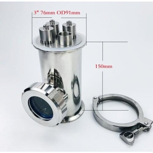 3" Sight Glass Union Tri-Clamp Tee With Stainless Steel 304 Bubble Plate Set Distillation Lens Column For Home Brewing SS304