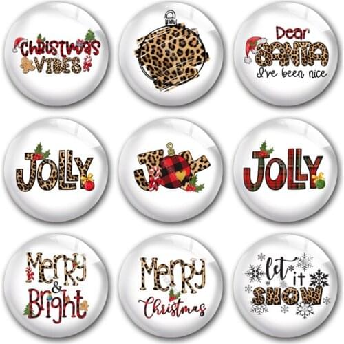 Handmade Merry Christmas Leopard Print Jolly Round Photo Glass Cabochons Demo Flat Back DIY Jewlery Making Findings Accessory
