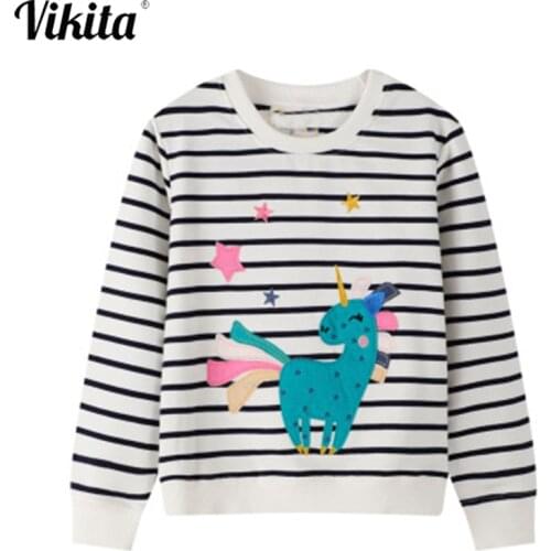 VIKITA Girls Striped Sweatshirt Children Long Sleeve Unicorn Tops Kids Cotton Clothes Girl Autumn Winter Spring Sweatshirt