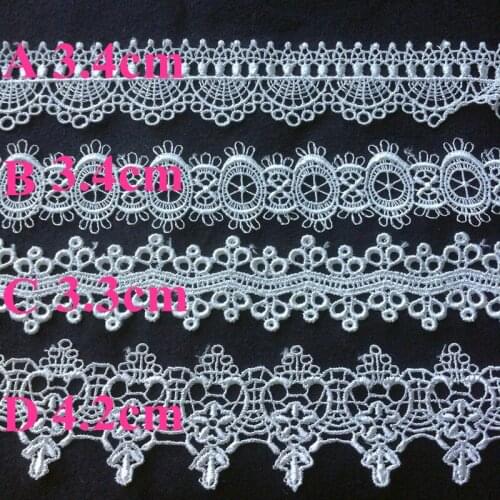 3.3cm/3.4cm/4.2cm top quality water soluble polyester yarn embroidery plain white flora lace trim,RS180116C