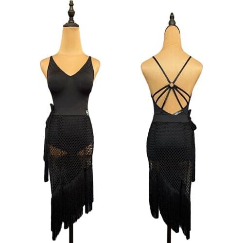 Fringe Latin Dance Skirt Women Two Piece Dance Costume Designer Clothes Black Bodysuit Tap Dancewear Tango Dancer Outfit JL3105