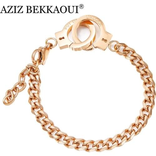 AZIZ BEKKAOUI Rose Gold Chain Link Handcuffs Shape Bracelets for Women Ladies Unique Cute Charms Bracelets & Bangles Femme Gift