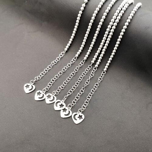 Silver color 4mm stainless steel beads bracelet bangle cute heart char metal beads women bracelet with 5cm extension chain