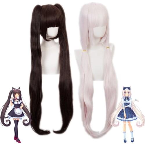 Nekopara Chocolat Vanilla Women Long Ponytails Wig Cosplay Costume Heat Resistant Synthetic Hair Carnival Party Wigs