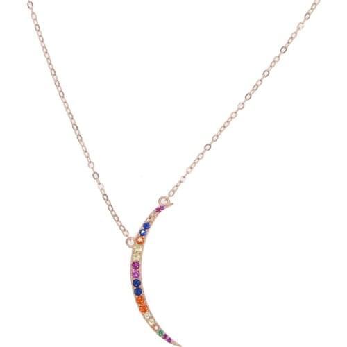 2018 new multi color moon crescent moon charm summer colorful cute delicate girl women skinny moon necklace 925 sterling silver