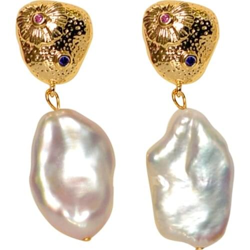 ZHIXI Natural Baroque Freshwater Pearl Handmade DIY Vintage Drop Earrings Genuine 14K Gold Injection for Women Fine Jewelry