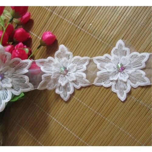1 Yard Floral Flower Embroidered Lace Trim Ribbon Applique Sewing Craft Crochet Vintage Wedding Bridal Dress Clothes