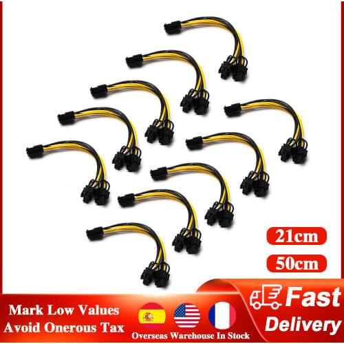 10Pcs 8 Pin PCI Express To Dual PCIE 8 (6+2) Pin Power Cable 21cm Motherboard Graphics Card PCI-E GPU Power Data Cable Splitter