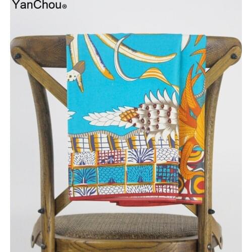 100%Silk Twill Scarf Women Big Shawl Hijab Soie Woman Blue Animal Printed Scarves 130*130cm