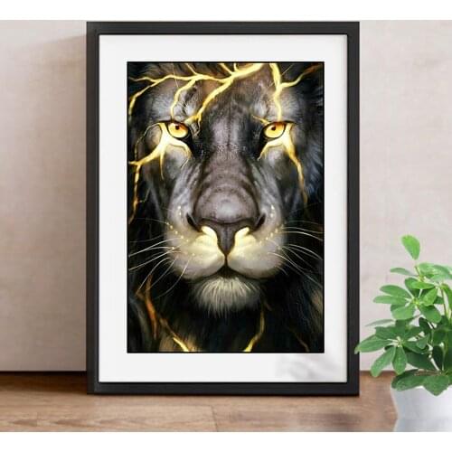 3D Diamond Painting Cross Stitch Lion Diamond Embroidery Animals DIY Full Round Drill Resin Rhinestone Decoration Home