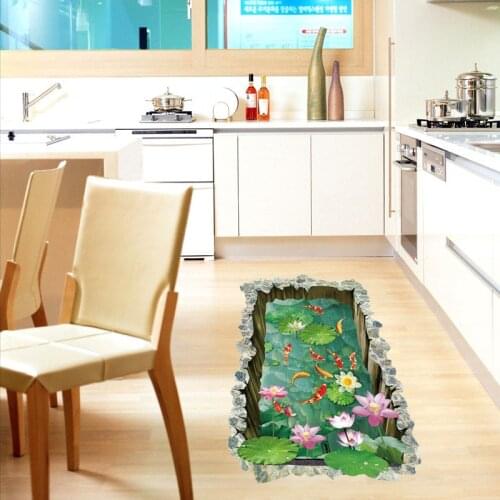 3D fish pond floor stickers for kids rooms bedroom ground Non-slip home floor decoration mural poster wal sticker art decals
