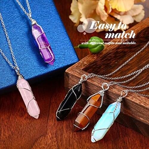 5 Pieces Crystal Necklaces, Healing Stones Spiritual Pendant Natural Gemstone Jewelry with Adjustable Chain for Women Girls