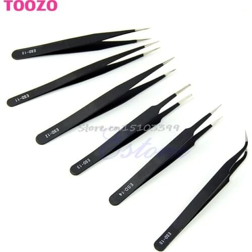 6Pcs/set Safe New Resists Corrosion Anti-static Tweezers Maintenance Tools ESD10-15 G08 Whosale&DropShip
