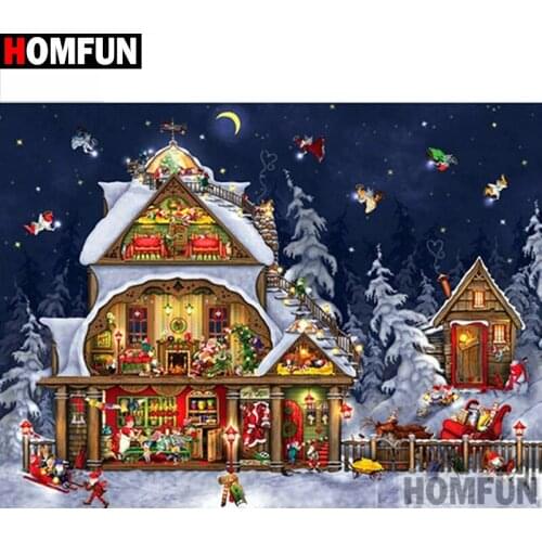 HOMFUN Full Square/Round Drill 5D DIY Diamond Painting "Christmas house" 3D Diamond Embroidery Cross Stitch Home Decor A20273