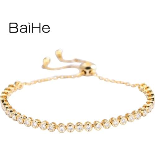 BAIHE Solid 18K White/Yellow/Rose Gold 0.70ct H/SI Round CUT Natural Diamonds Engagement Wedding Fine Jewelry Diamond Bracelet