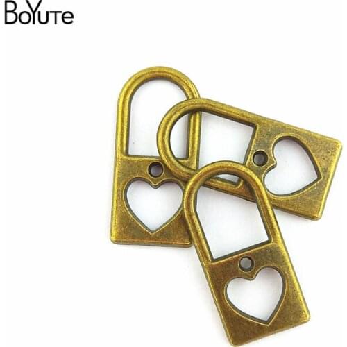 BoYuTe (50 Pieces/Lot) 26*12*2.2MM Zinc Alloy Charms Heart Lock Antique Bronze Plated Pendants for Jewelry Making Diy Handmade