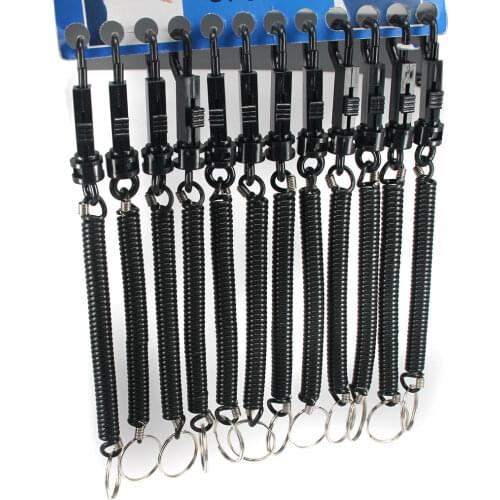 12pcs Black Spring Spiral Retractable Stretchy Keyring Metal Clip Keychain Key Ring for Holding Keys Small Scissors Nail Clipper