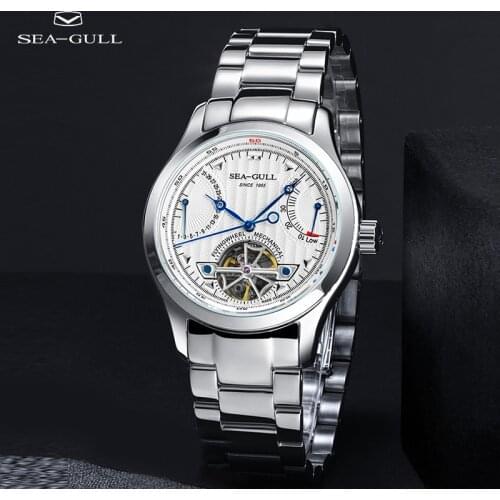 Seagull mechanical watch mens multi-function hollow flywheel automatic mechanical watch calendar steel band watch M160S