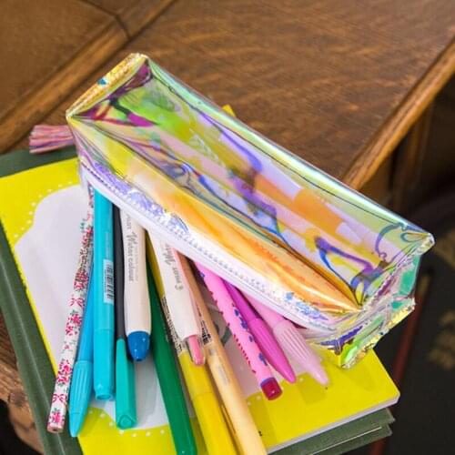 Laser pencil case large capacity simple tassel cool pencil case artistic transparent pencil case student hipster color