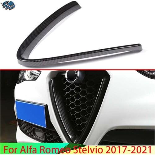 For Alfa Romeo Stelvio 2017 2018 Car Accessories Carbon Fiber Style Front Grille Cover Center Mesh Trim