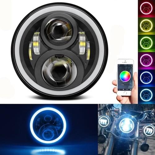 1pcs RGB Halo 7" Led H4 Motorcycle Headlight Headlamp App Bluetooth Remote Controlled LED HeadLight 7Inch Round Motorbike
