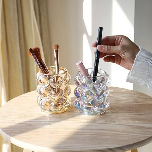 Fengqiu Glass Pen Holder Storage Makeup Brush Bucket Creative Nordic Ins Desktop Decoration Candle Holder Candle Cup Vase