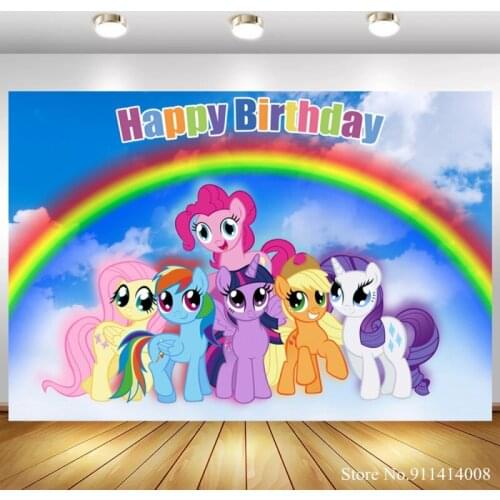 My Little Pony Backdrop Birthday Party Rainbow Event Photo Backdrop Photography Baby 1st Birthday Banner Poster Printed
