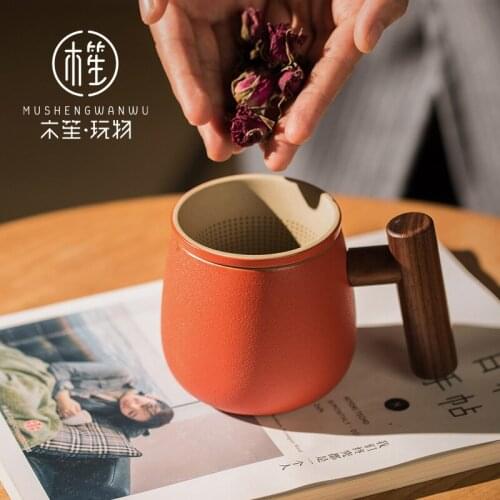 Nordic Ceramic Frosted Water Cup Household Personality With Lid Tea Separation Breakfast Couple Cup Milk Rose Flower Mug Cup