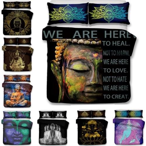 Home 3D Buddha Statue Printed Bedding Sets 2/3pcs HalfFaced Buddha Background Duvet Cover With Pillowcase Polyester Queen Size