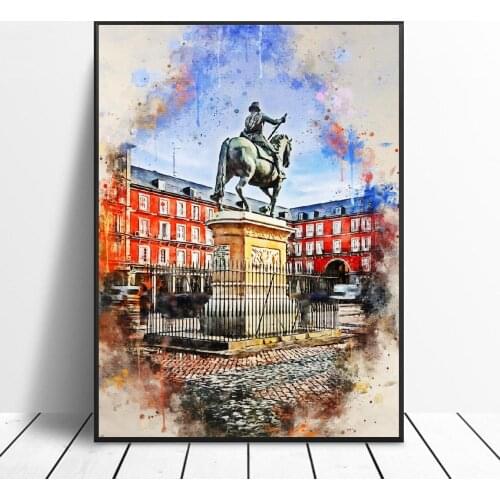 Madrid in Watercolor Canvas Painting Wall Art Pictures prints home decor Wall poster decoration for living room