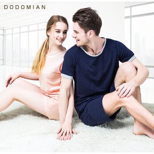 Cute Short Pajamas Sets for Lovers Casual Solid color Short Sleeve top+short Summer Nightwear Cotton PJS plus size M-XXL