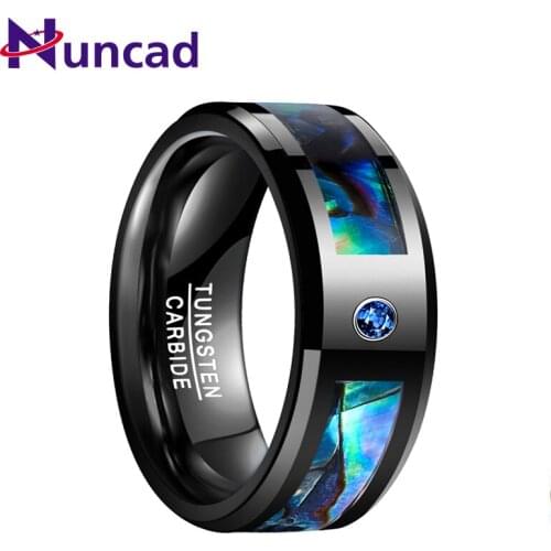 Fashion Electroplated Black Inlaid Zircon Abalone Shell Tungsten Steel Ring For Men New Bands Wedding Ring Jewelry Gift