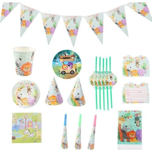 Cartoon Lion Jungle Zoo Party Disposable Tableware Paper Plates Cups Napkins For Birthday Party Decorations Adults Kids Supplies
