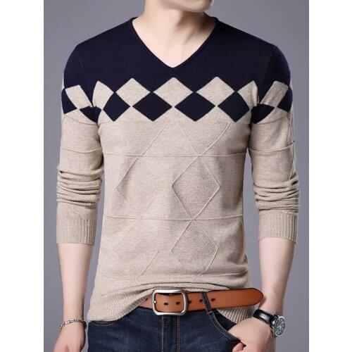 New Arrival Spring Autumn Mens Fashion Plaid Slim Fit Knit Sweater Casual Male Long Sleeve Basic Knit Sweater Free Shipping