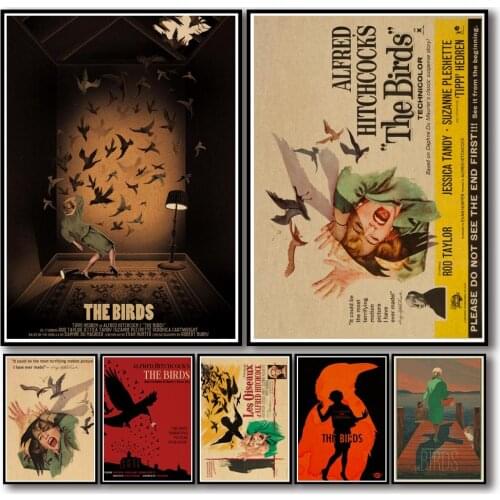 25 Designs Hitchcock Movie The Birds Kraftpaper Poster Artwork Homedecal Fancy Wall Sticker for Coffee House Bar