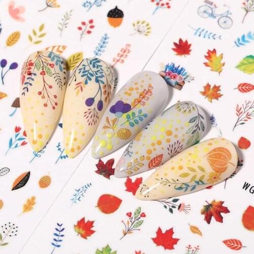 3/5/8pcs Hallown Pumpkin Ghost Flower Plant Nail Stickers Maple Leaf Nail Art Decal Fashion Manicure Tools Gifts For Girls