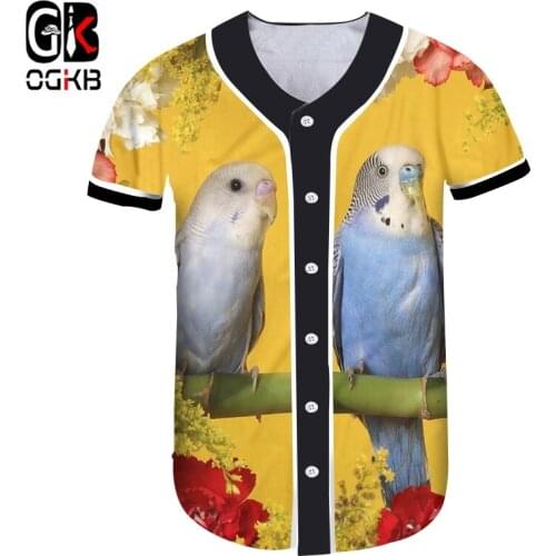 OGKB Hot 3D Printed Weed Hip Hop Parrot Baseball shirt Gym Flower Clothes Fashion Animal Bird Tops Oversized Shirt Casual Short