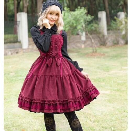 Autumn winter sweet lolita dress vintage lace bowknot victorian dress kawaii girl gothic lolita jsk loli cosplay
